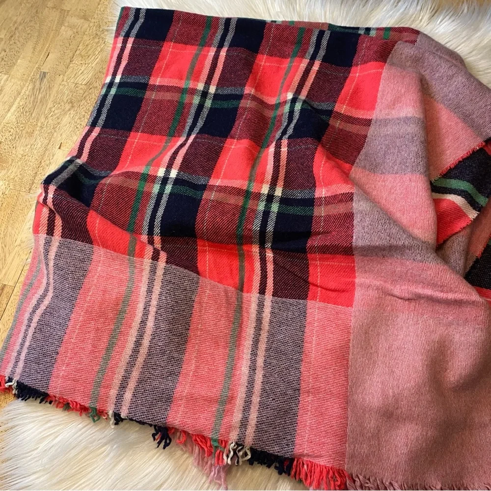 J. Crew Italian Wool Blend Pink Fringe Blanket Scarf